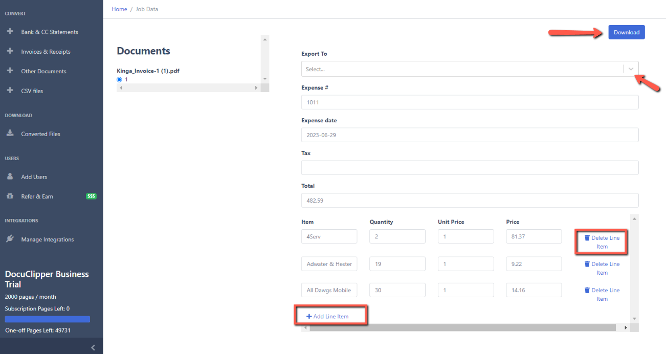 How to Convert Invoices and Receipts with DocuClipper 2 invoice 4