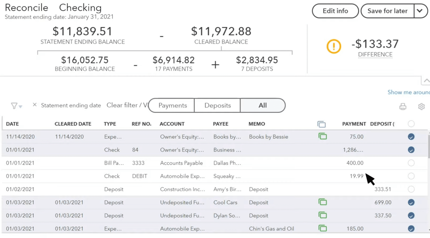 matching bank transactions quickbooks online for reconciliation