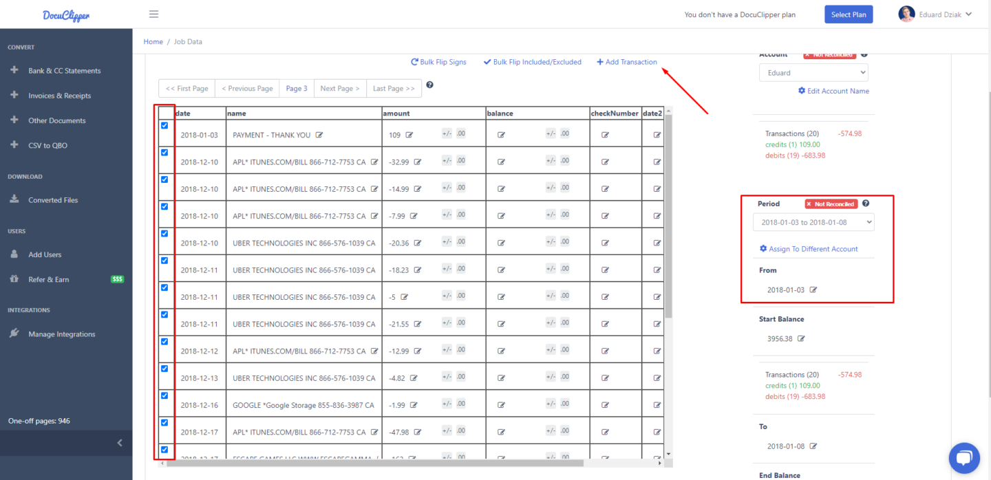 Bank Statement Reconciliation Issues in DocuClipper 1 not reconciled docuclipper