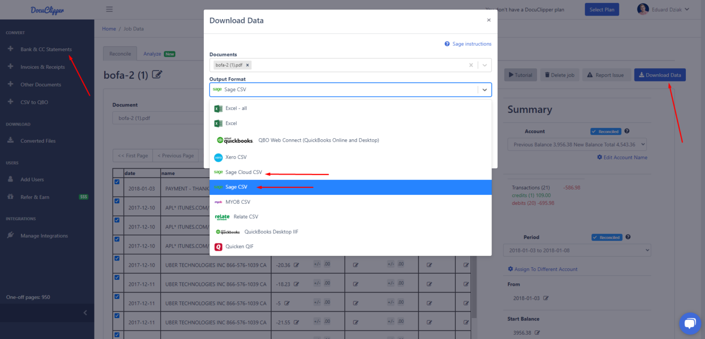 sage csv data