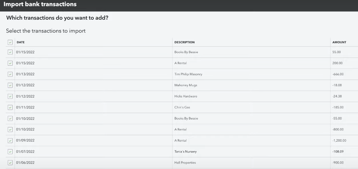 select which bank transactions to import into quickbooks online