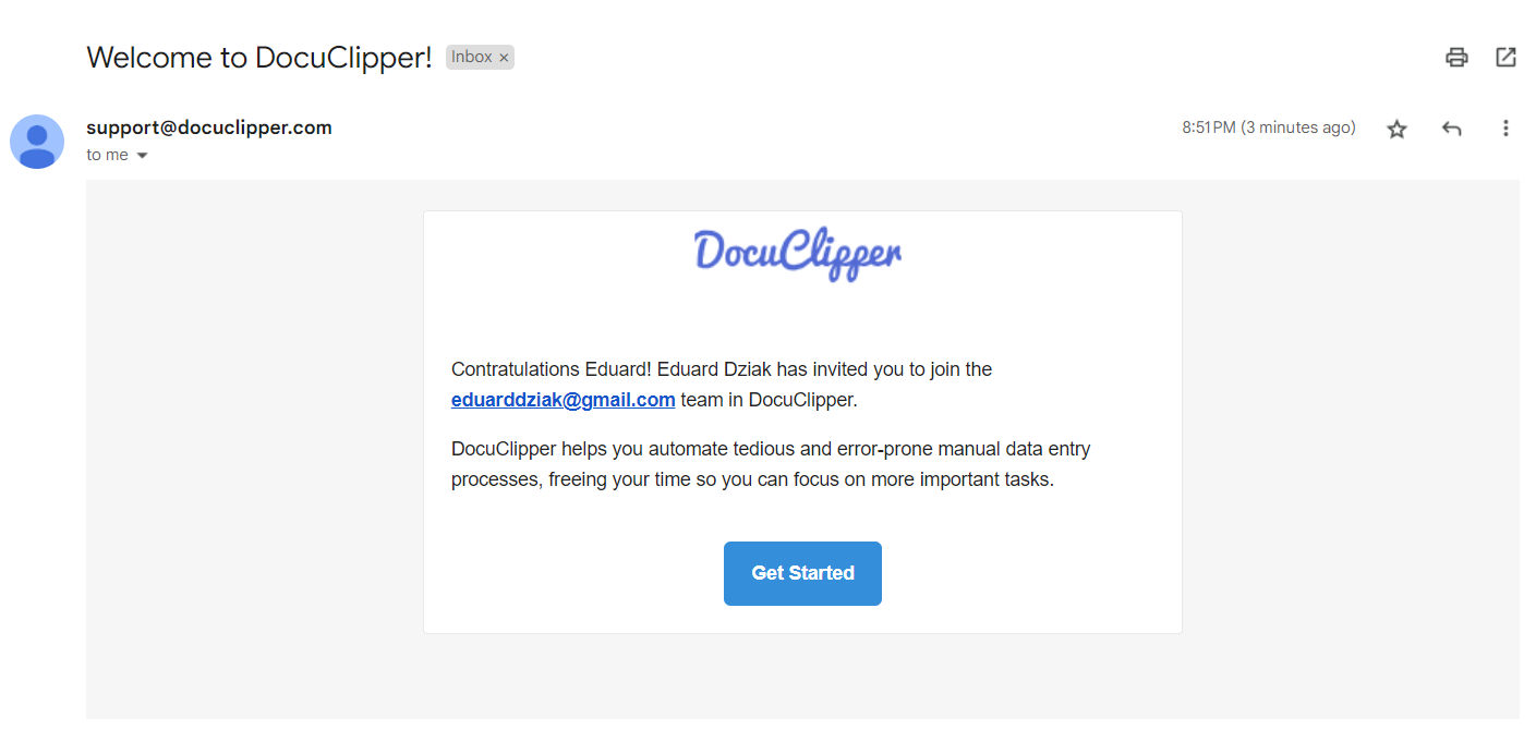 step 4 DocuClipper adding new user email invite
