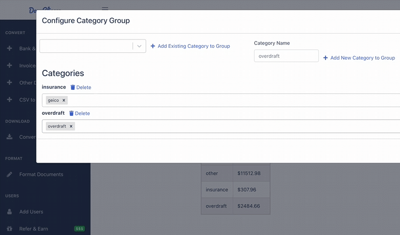 adding keywords to transaction category groups docuclipper