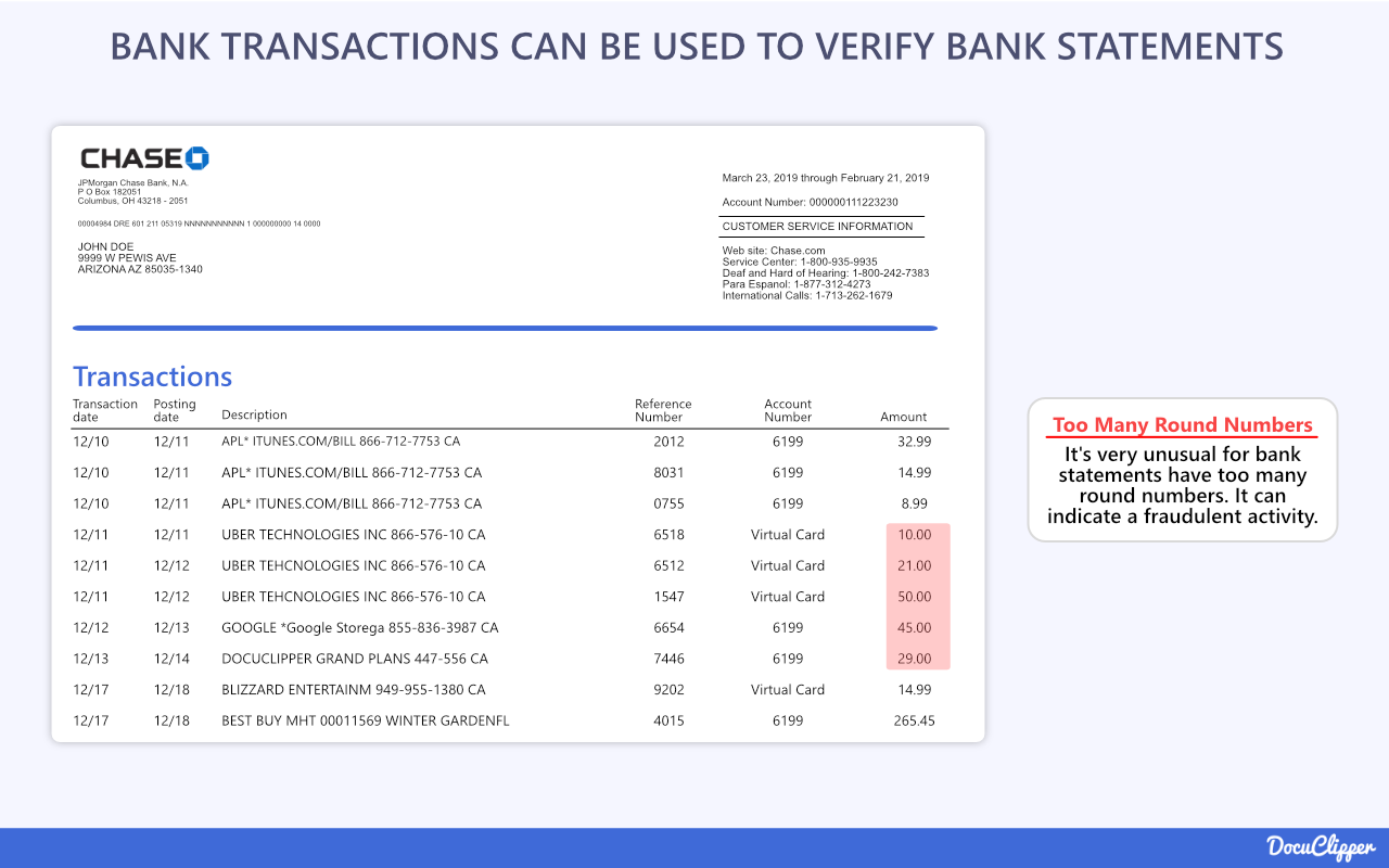 verify bank transactions on bank statements